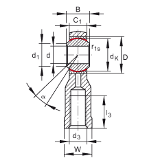 杆端轴承 GIKSL20-PS, 根据 DIN ISO 12 240-4 标准，特种钢材料，带左旋内螺纹，免维护