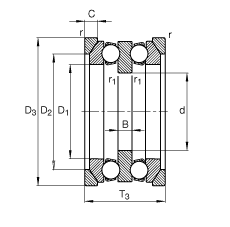 推力深沟球轴承 54312 + U312, 根据 DIN 711/ISO 104 标准的主要尺寸，单向，带球面轴承座圈和一个或两个座圈，可分离