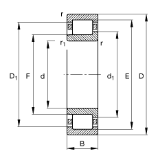 圆柱滚子轴承 NJ2212-E-TVP2, 根据 DIN 5412-1 标准的主要尺寸, 半定位轴承, 可分离, 带保持架