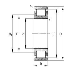 圆柱滚子轴承 N230-E-M1, 根据 DIN 5412-1 标准的主要尺寸, 非定位轴承, 可分离, 带保持架