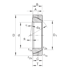 角接触关节轴承 GE45-SX, 根据 DIN ISO 12 240-2 标准，需维护