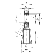 杆端轴承 GIL30-DO, 根据 DIN ISO 12 240-4 标准，带左旋内螺纹，需维护