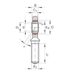 杆端轴承 GAR35-UK-2RS, 根据 DIN ISO 12 240-4 标准，带右旋外螺纹，免维护，两侧唇密封