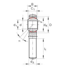 杆端轴承 GAKR14-PW, 根据 DIN ISO 12 240-4 标准，带右旋外螺纹，需维护