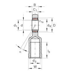 杆端轴承 GIR15-UK, 根据 DIN ISO 12 240-4 标准，带右旋内螺纹，免维护
