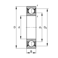 深沟球轴承 61822-2Z-Y, 根据 DIN 625-1 标准的主要尺寸, 两侧间隙密封