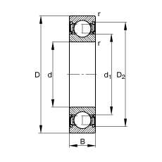深沟球轴承 629-2RSR, 根据 DIN 625-1 标准的主要尺寸, 两侧唇密封