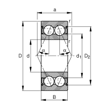 角接触球轴承 3807-B-2Z-TVH, 双列，双侧间隙密封，接触角 α = 25°