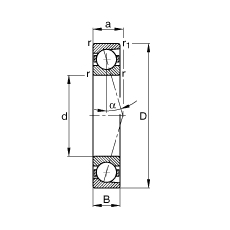 主轴轴承 B7211-C-T-P4S, 调节，成对安装，接触角 α = 15°，限制公差