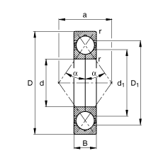 四点接触球轴承 QJ304-MPA, 根据 DIN 628-4 标准的主要尺寸, 可分离, 剖分内圈