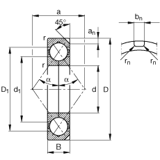 四点接触球轴承 QJ324-N2-MPA, 根据 DIN 628-4 的主要尺寸， 可以拆卸，剖分内圈，带两个止动槽