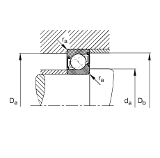 角接触球轴承 7004-B-2RS-TVP, 接触角 α = 40°, 两侧唇密封