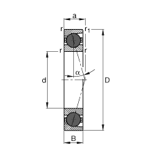 主轴轴承 HCB7011-C-T-P4S, 调节，成对或单元安装，接触角 α = 15°，陶瓷球，限制公差