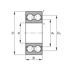 深沟球轴承 4304-B-TVH, 根据 DIN 625-3 标准的主要尺寸，双列