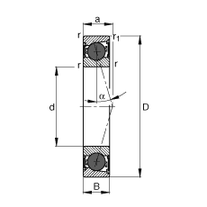 主轴轴承 HCB7009-C-2RSD-T-P4S, 调节，成对或单元安装，接触角 α = 15°，陶瓷球，两侧唇密封，非接触，限制公差