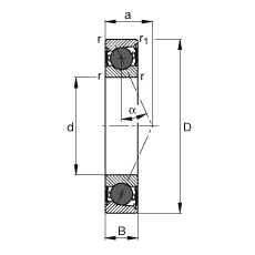 主轴轴承 HCB7010-E-2RSD-T-P4S, 调节，成对或单元安装，接触角 α = 25°，陶瓷球，两侧唇密封，非接触，限制公差
