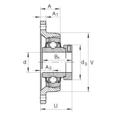 轴承座单元 LCJT40-N, 带两个螺栓孔的法兰的轴承座单元，铸铁， 偏心锁圈， L型密封，适合温度从 -40°C 到 +180°C