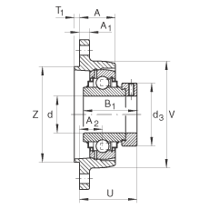 轴承座单元 RCJTZ25, 带两个螺栓孔的法兰的轴承座单元，定心凸出物，铸铁，偏心锁圈，R 型密封
