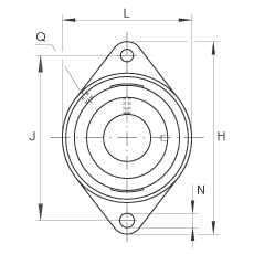 轴承座单元 PCJT1-1/4-206, 对角法兰轴承座单元，铸铁，根据 ABMA 15 - 1991, ABMA 14 - 1991, ISO3228 带有偏心紧定环，P型密封，英制