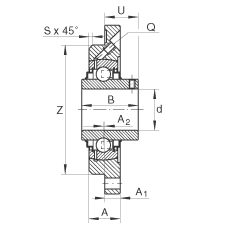 轴承座单元 RMEY65-214, 带四个螺栓孔的法兰的轴承座单元，铸铁， 定心凸出物，内圈带平头螺钉， R 型密封