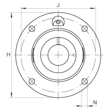 轴承座单元 RME35-N, 带四个螺栓孔的法兰的轴承座单元，定心凸出物，铸铁，偏心锁圈，R 型密封