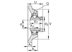 轴承座单元 RCJ1-15/16, 四角法兰轴承座单元，铸铁，根据 ABMA 15 - 1991, ABMA 14 - 1991, ISO3228 带有偏心紧定环，R型密封，英制