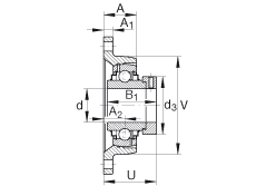 轴承座单元 RCJT1-1/4-206, 对角法兰轴承座单元，铸铁，根据 ABMA 15 - 1991, ABMA 14 - 1991, ISO3228 带有偏心紧定环，R型密封，英制