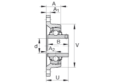 轴承座单元 RCJTY1-3/16, 对角法兰轴承座单元，铸铁，根据 ABMA 15 - 1991, ABMA 14 - 1991, ISO3228 内圈带有平头螺栓，R型密封，英制