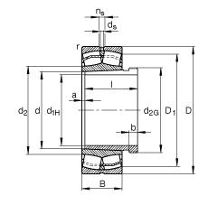 调心滚子轴承 22322-E1-K + AHX2322G, 根据 DIN 635-2 标准的主要尺寸, 带锥孔和退卸套