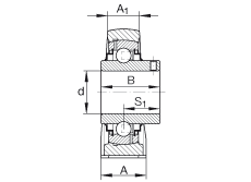 直立式轴承座单元 RASEY1-1/4, 铸铁轴承座，外球面球轴承，根据 ABMA 15 - 1991, ABMA 14 - 1991, ISO3228 内圈带有平头螺栓，R型密封，英制